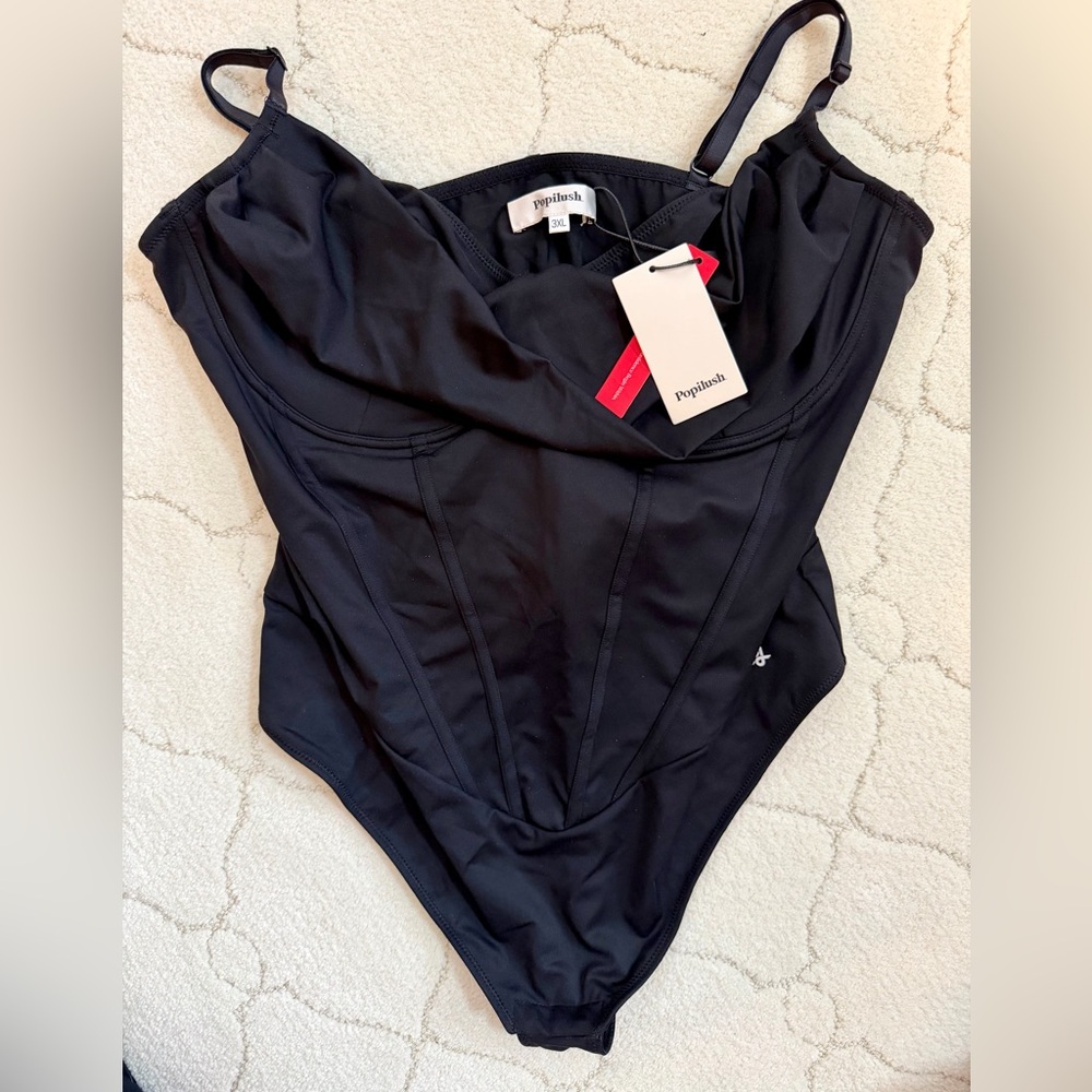 Popilush Black Shapewear Bodysuit Built-In Bra NWT 3XL